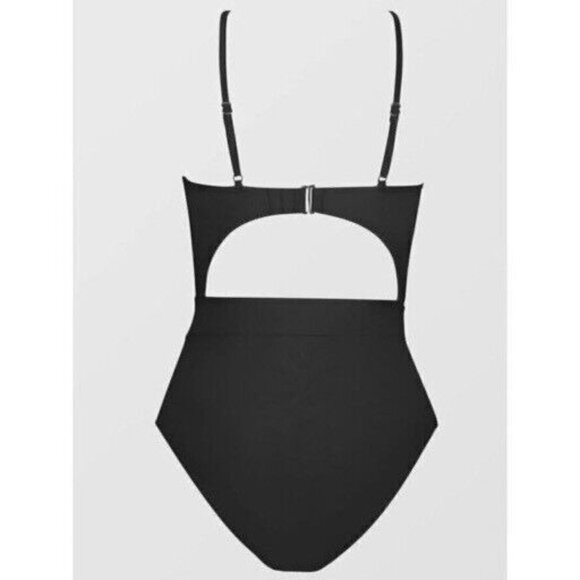 Cupshe Women One Piece Swimsuit L Black Cutout High Waist Crisscross Back Cheeky - Picture 6 of 9